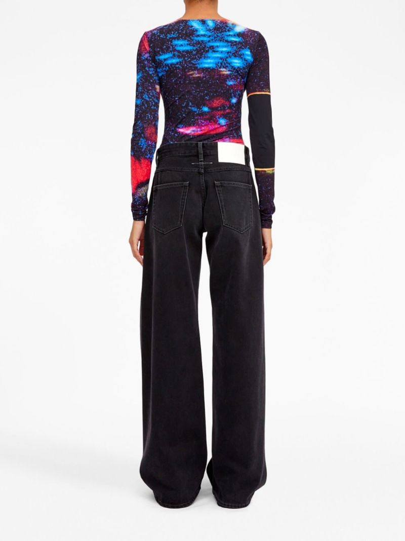 Black Stitch Detail Wide-leg Jeans