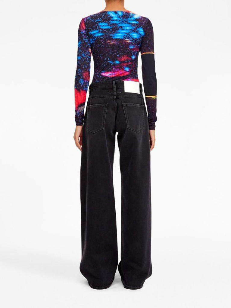 Black Stitch Detail Wide-leg Jeans