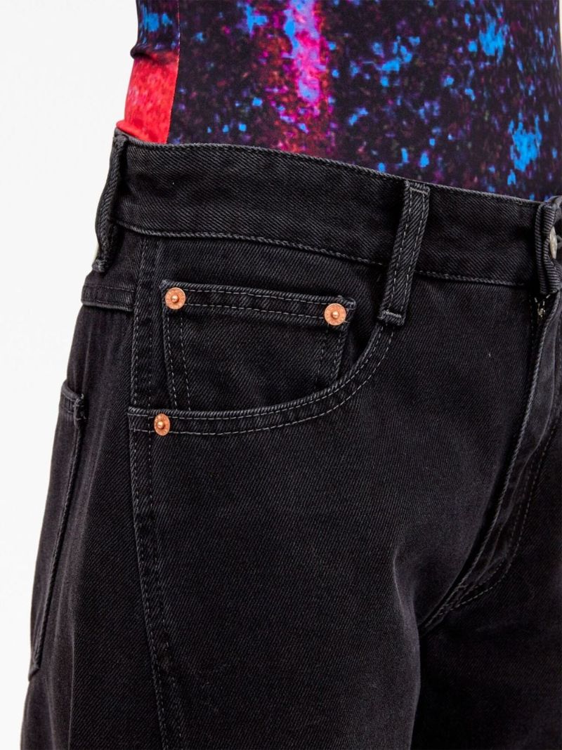 Black Stitch Detail Wide-leg Jeans