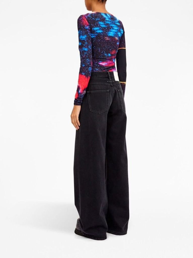 Black Stitch Detail Wide-leg Jeans