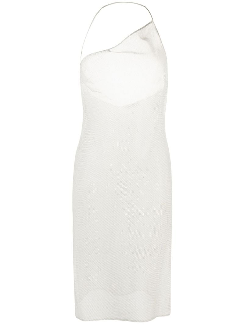 Grey Striped Asymmetric Slip Midi Dress