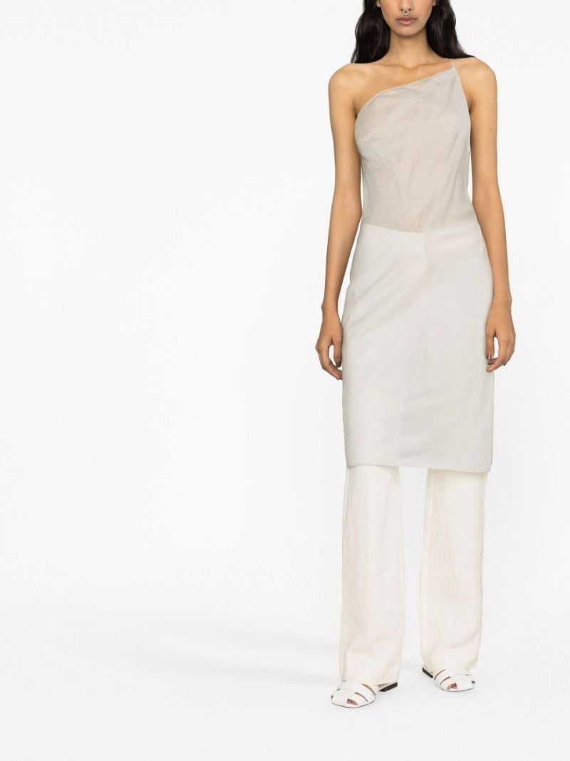 Grey Striped Asymmetric Slip Midi Dress