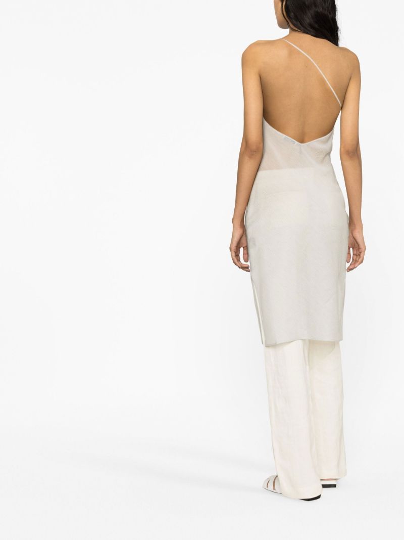 Grey Striped Asymmetric Slip Midi Dress