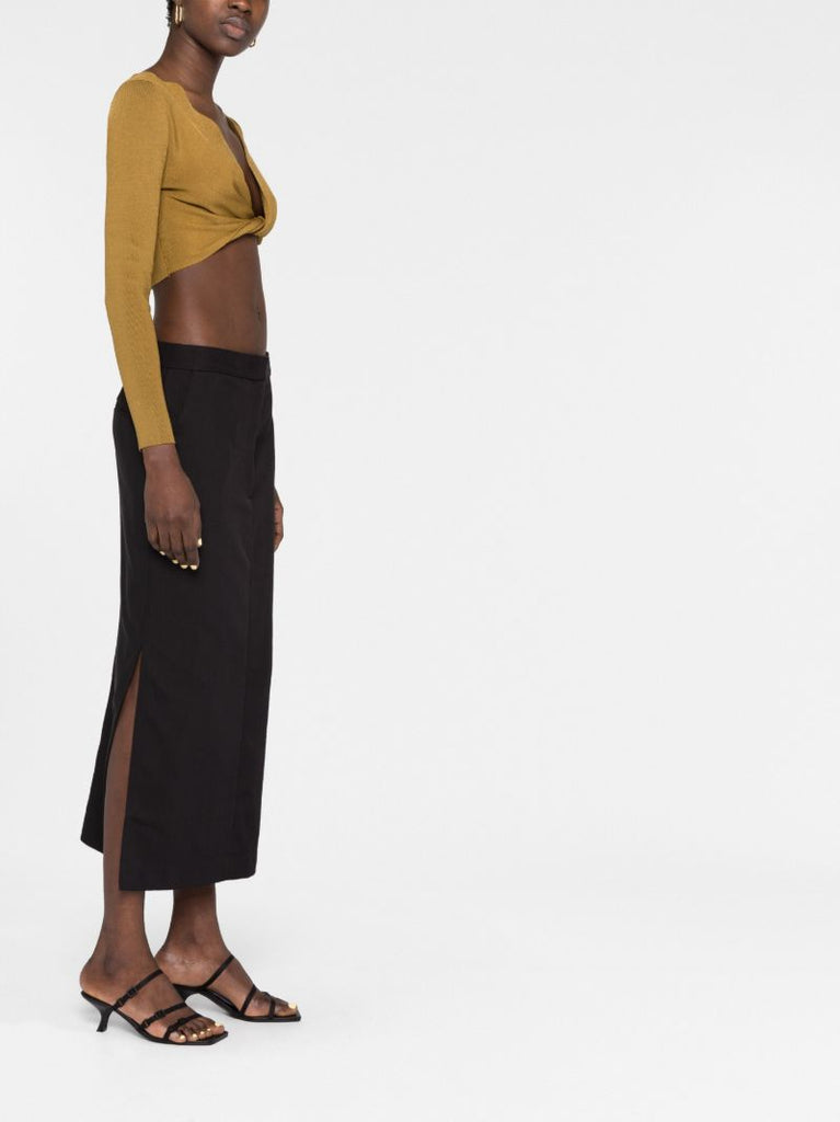 Black Low Waist Tailored Midi Skirt
