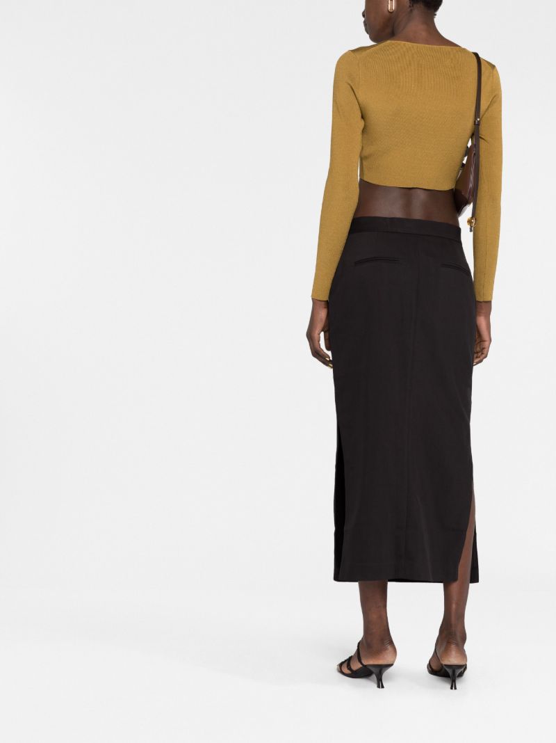 Black Low Waist Tailored Midi Skirt