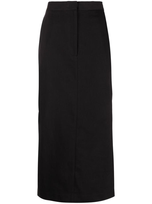 Black Low Waist Tailored Midi Skirt