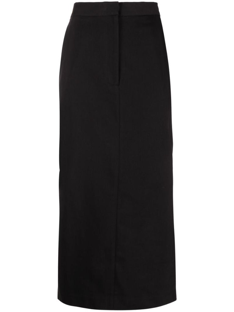 Black Low Waist Tailored Midi Skirt