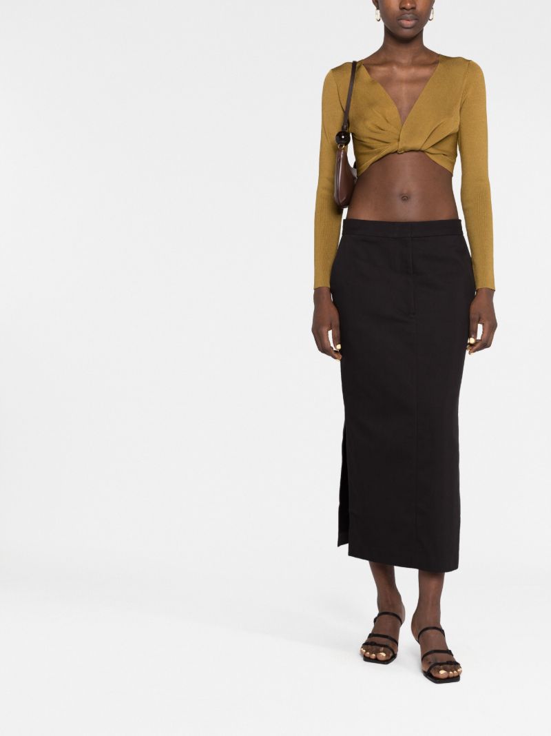 Black Low Waist Tailored Midi Skirt