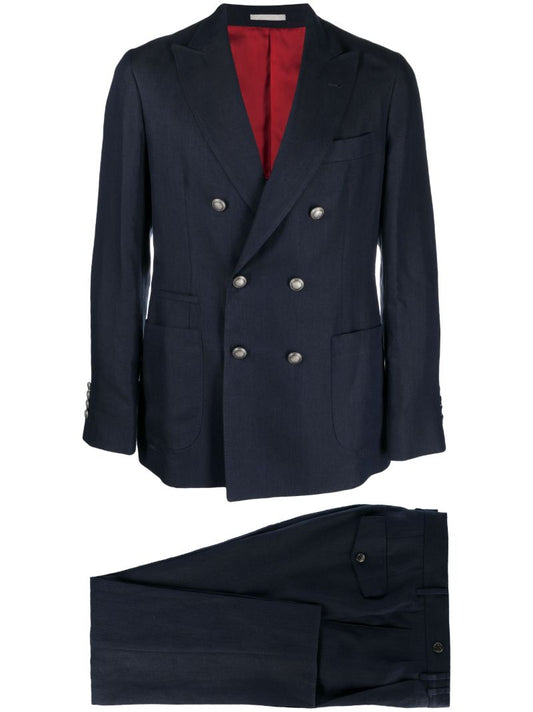 Blue Double-breasted Linen Suit