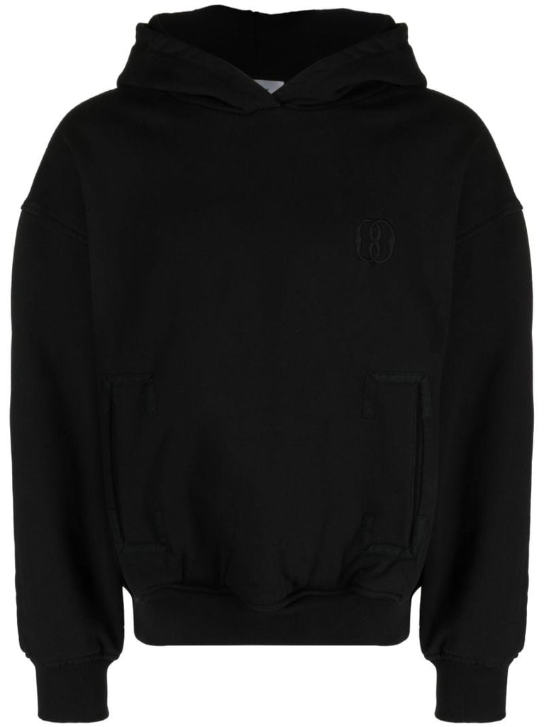 Black Logo-embroidery Cotton Hoodie