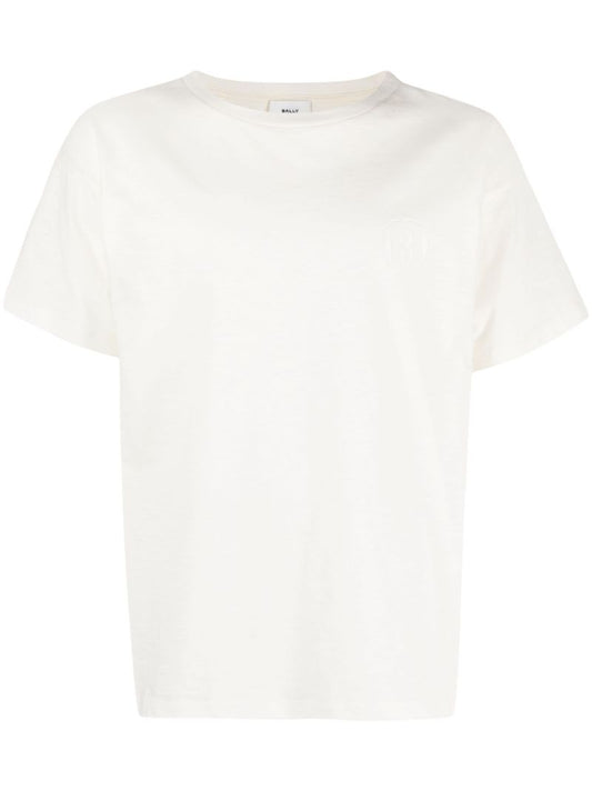 White Logo-embroidery Cotton T-shirt