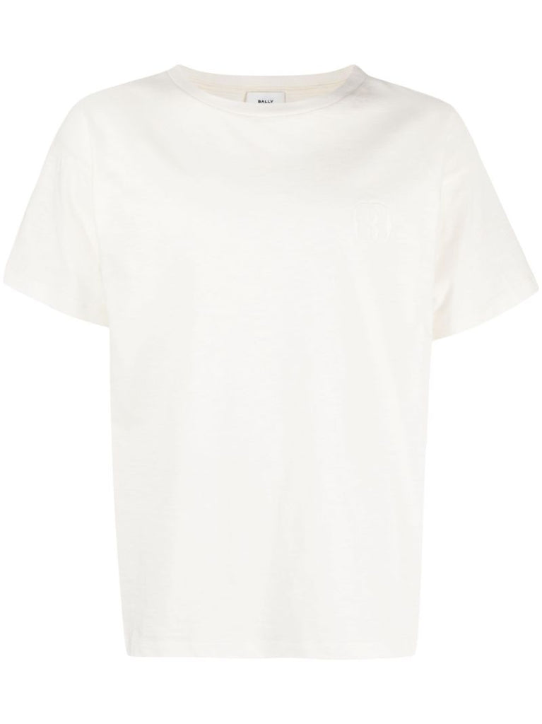 White Logo-embroidery Cotton T-shirt