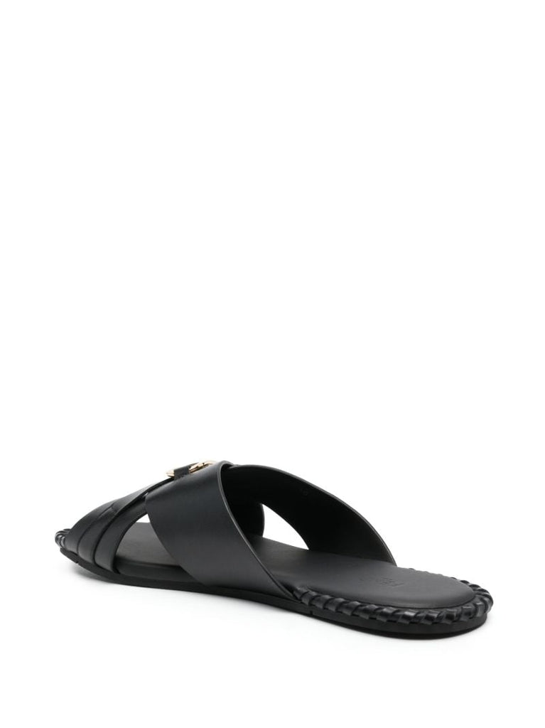 Black O'lock Leather Sandals
