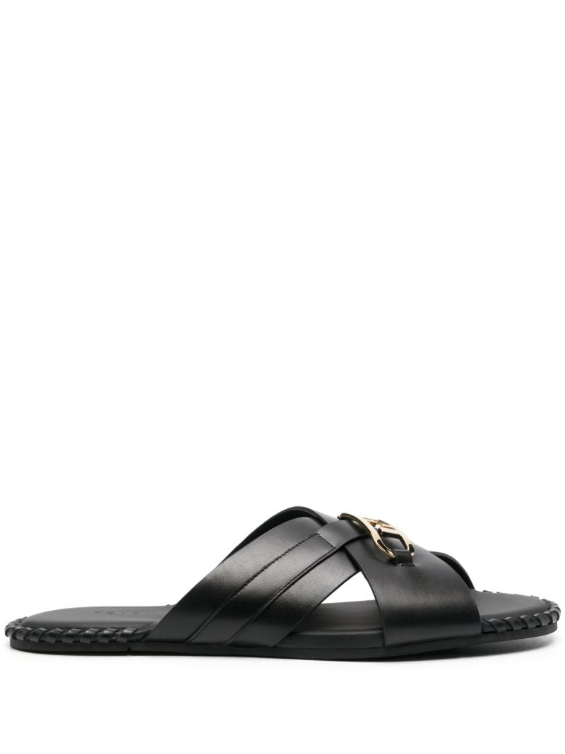 Black O'lock Leather Sandals
