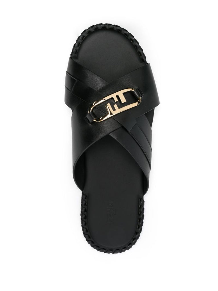 Black O'lock Leather Sandals