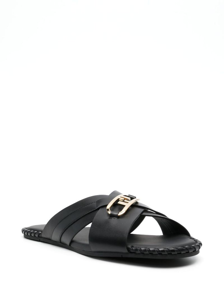 Black O'lock Leather Sandals
