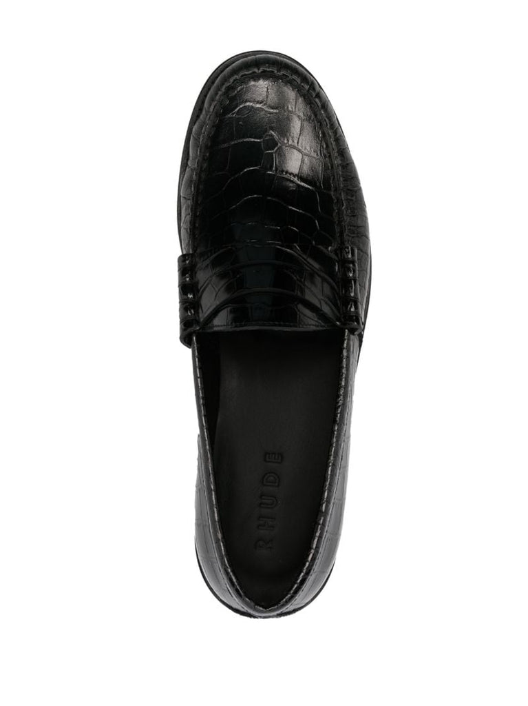 Black Crocodile Effect Loafers