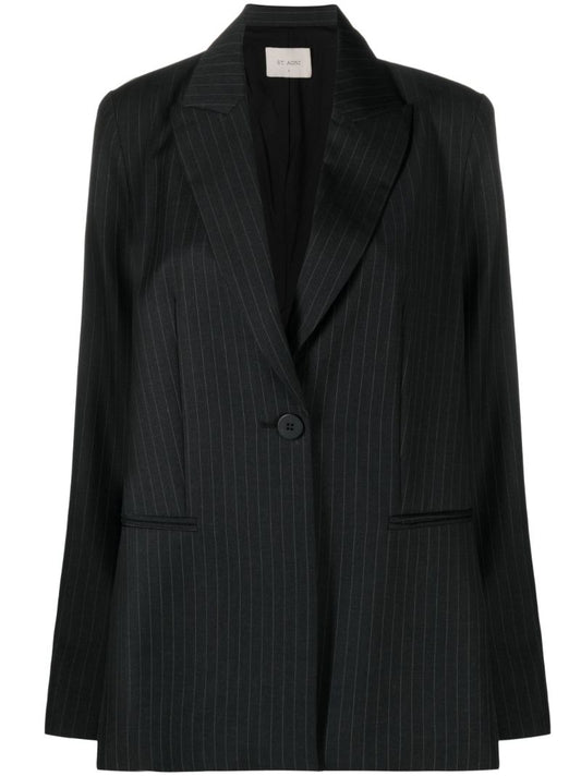 Black Pinstriped Single-breasted Blazer