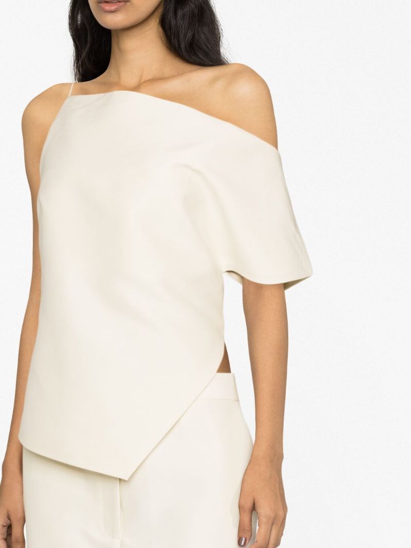 White Asymmetric Drop-shoulder Top