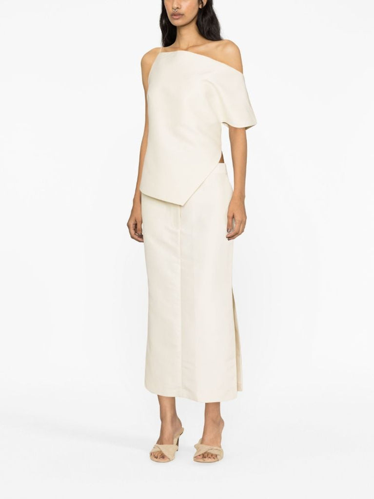 White Asymmetric Drop-shoulder Top