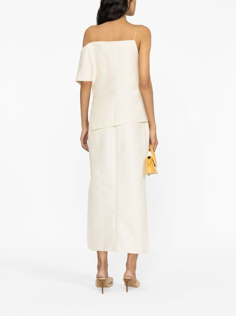 White Asymmetric Drop-shoulder Top