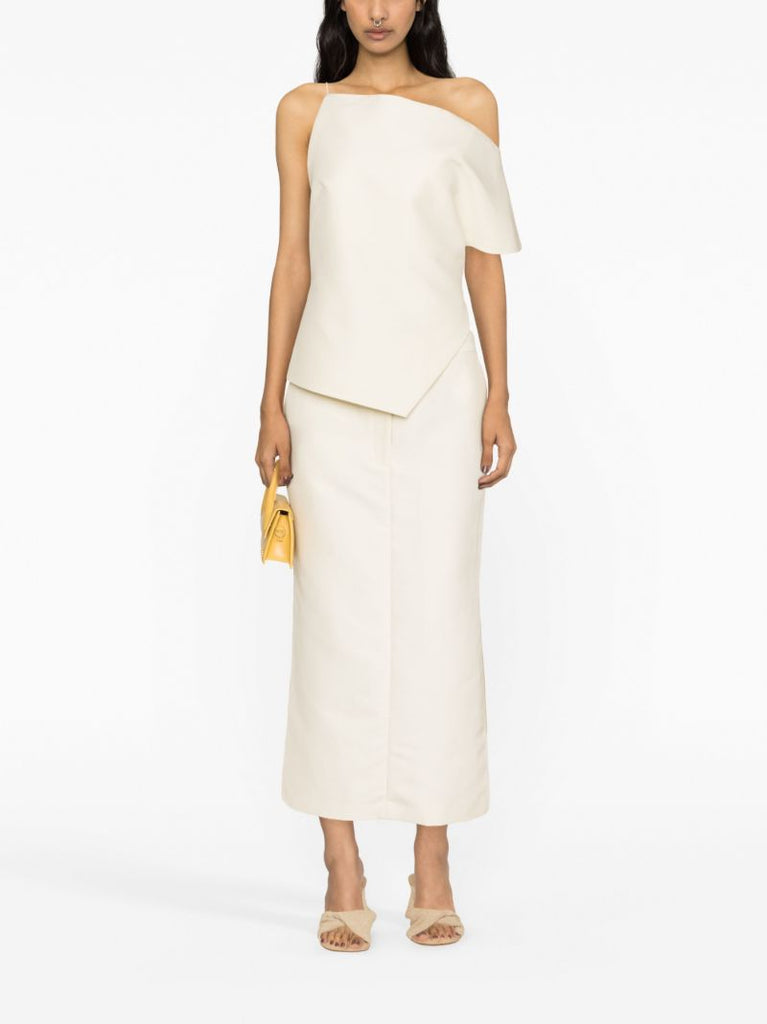 White Asymmetric Drop-shoulder Top