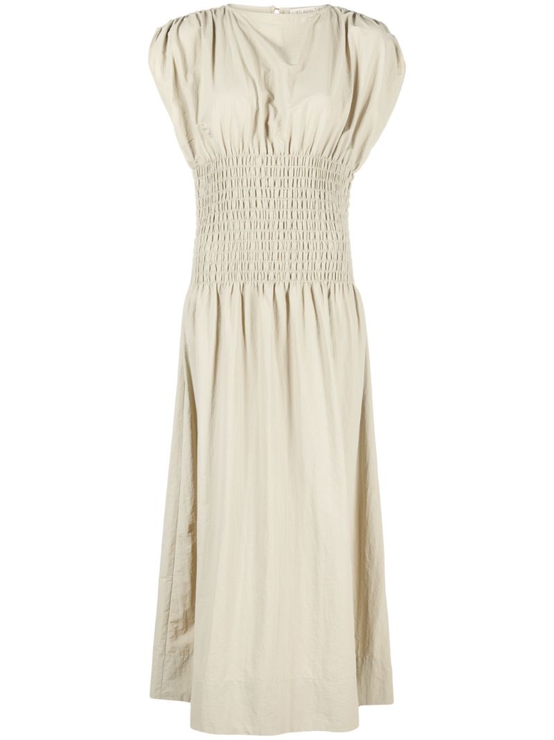 Neutral Shirred Maxi Dress