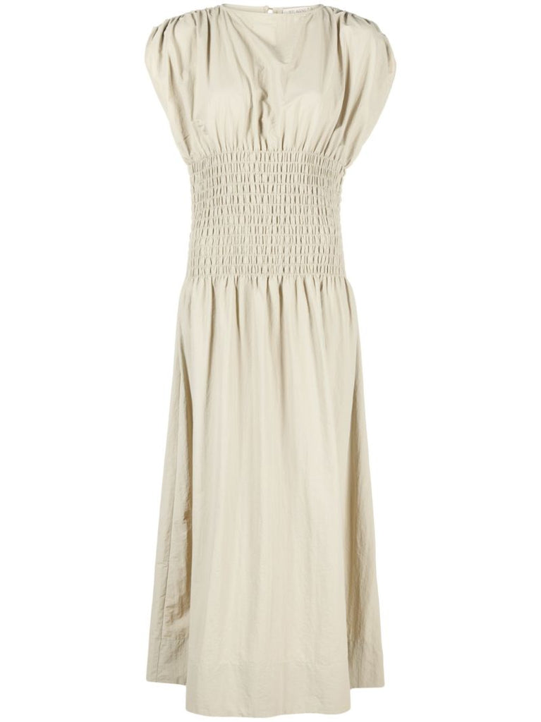 Neutral Shirred Maxi Dress