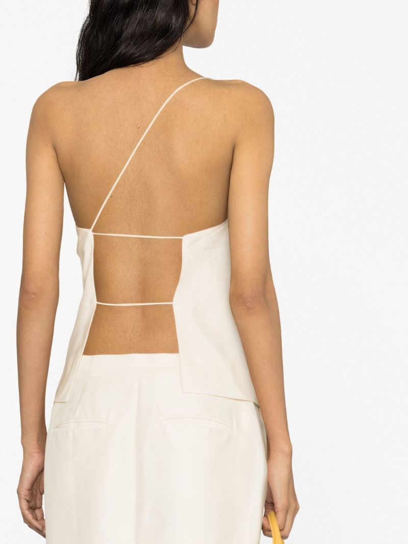 White Asymmetric Open-back Lyocell Top