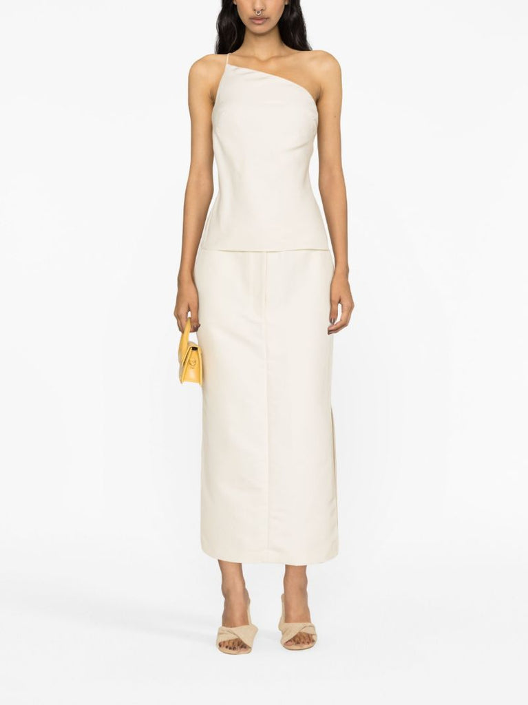 White Asymmetric Open-back Lyocell Top