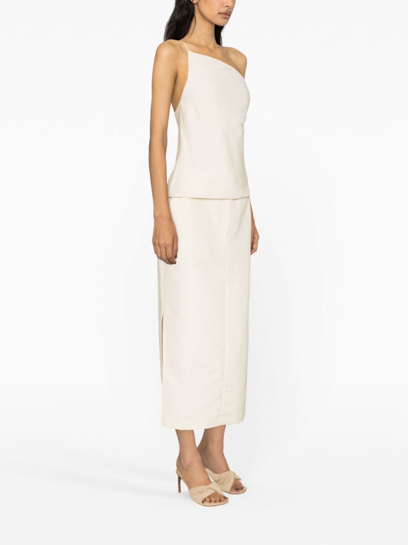 White Asymmetric Open-back Lyocell Top