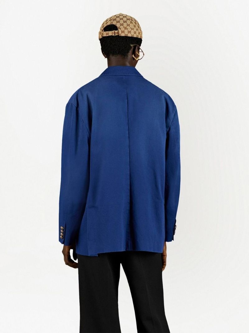 Blue Logo-embroidered Cotton Blazer