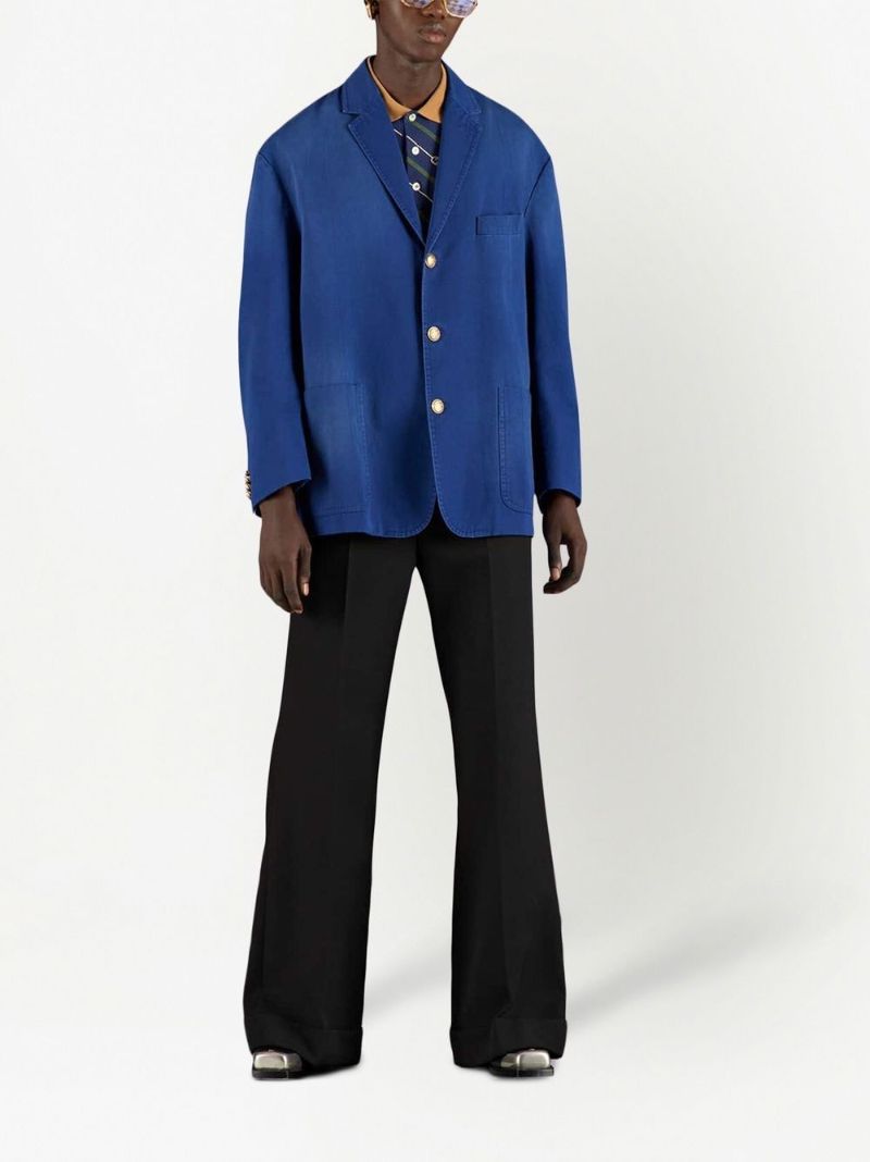 Blue Logo-embroidered Cotton Blazer