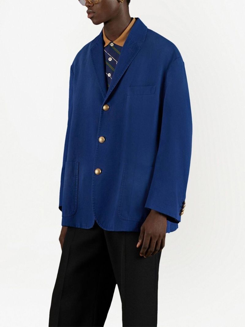 Blue Logo-embroidered Cotton Blazer