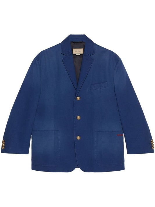 Blue Logo-embroidered Cotton Blazer