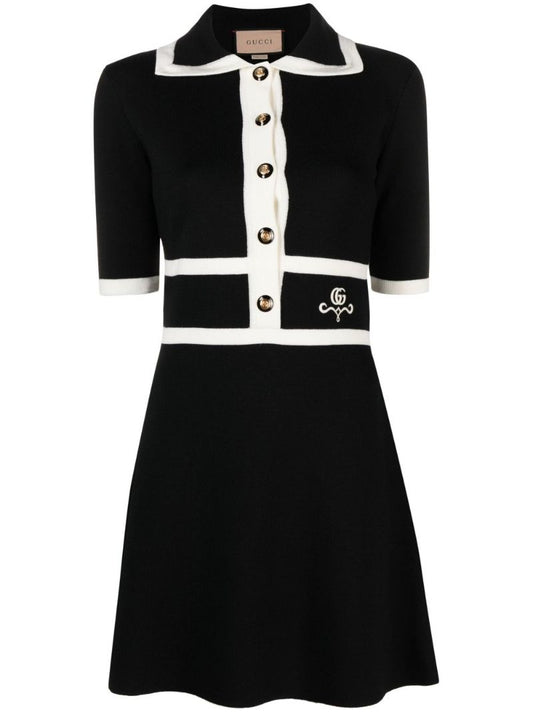Black Logo Embroidered Polo Dress