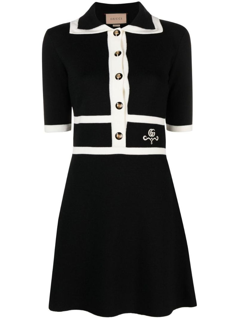 Black Logo Embroidered Polo Dress