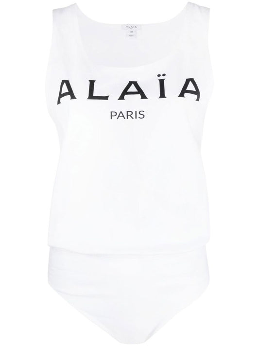 White Logo Print Cotton Bodysuit