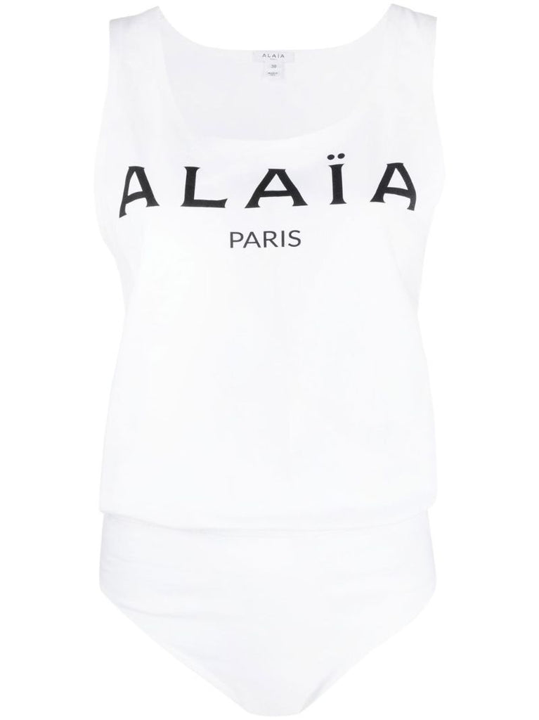 White Logo Print Cotton Bodysuit