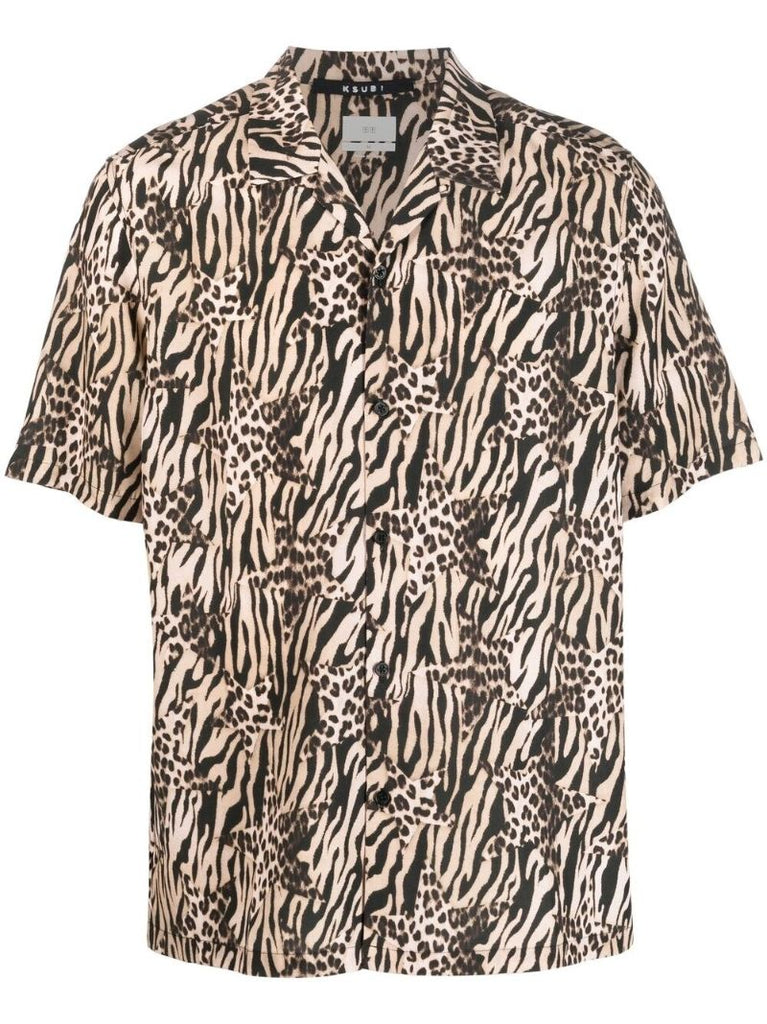 Brown Animal Print Short Sleeve Shirt