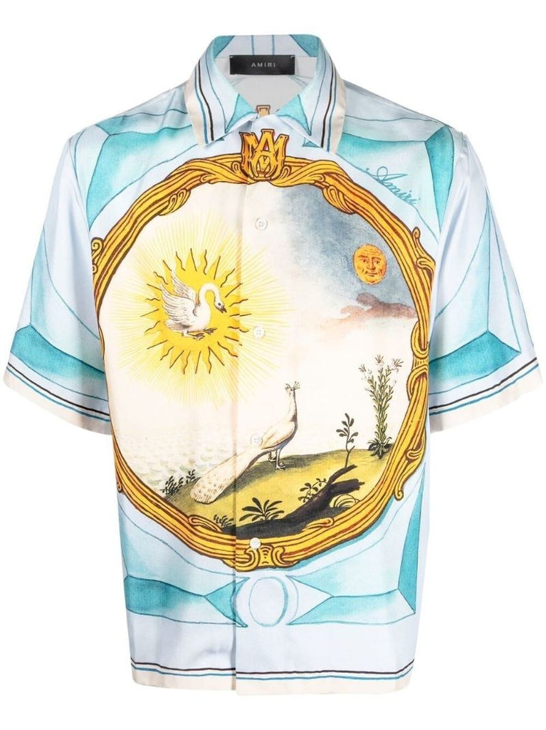 Blue Landscape Frame Silk Shirt
