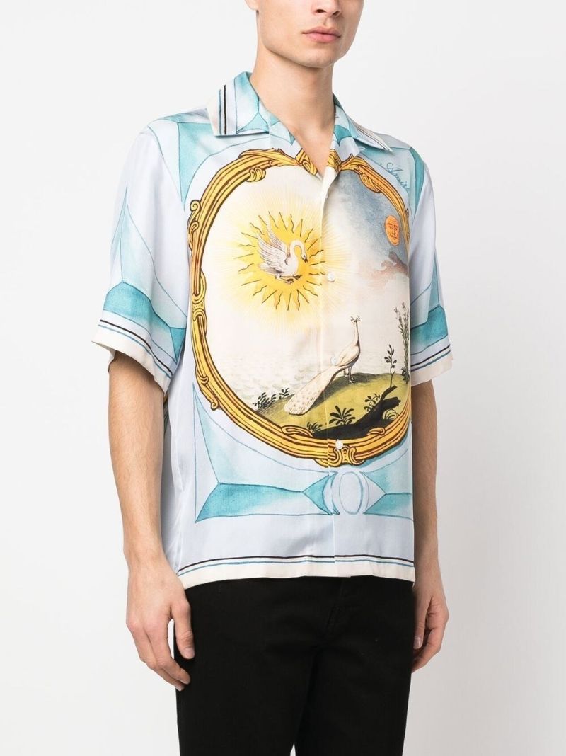 Blue Landscape Frame Silk Shirt