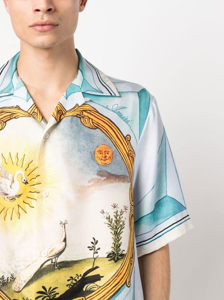Blue Landscape Frame Silk Shirt