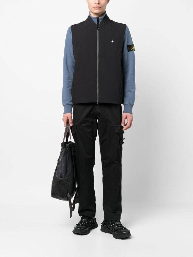 Black Embroidered Logo Zipped Gilet
