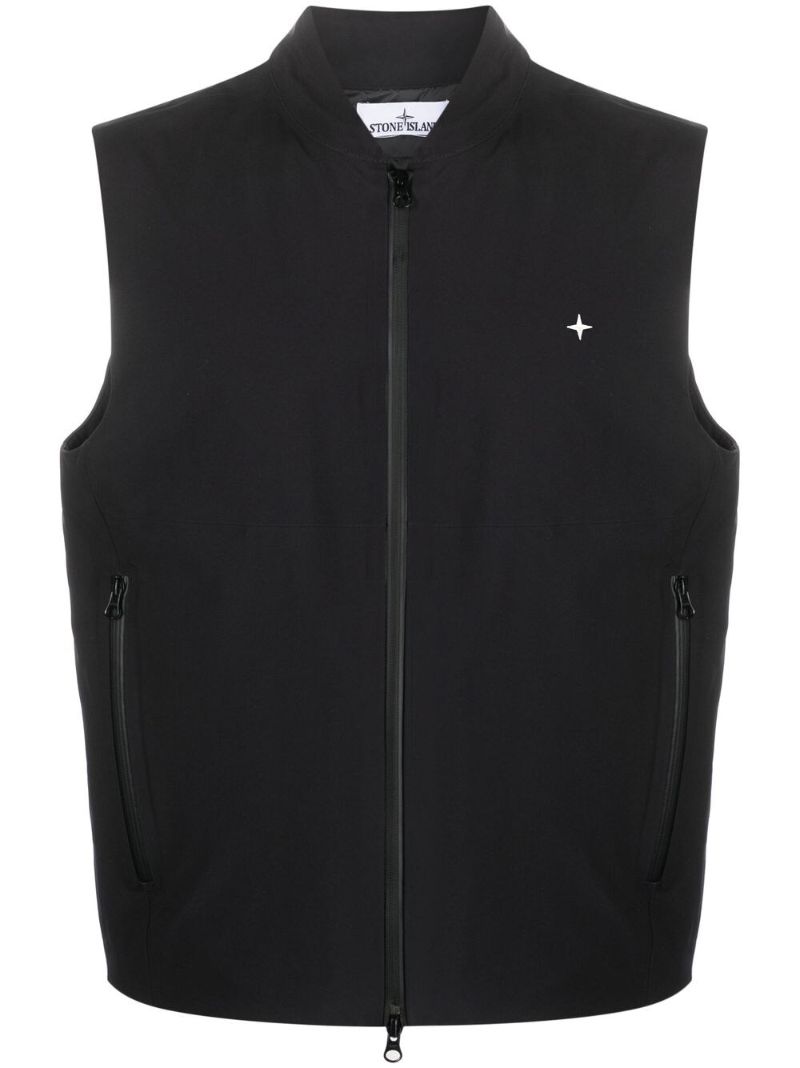 Black Embroidered Logo Zipped Gilet