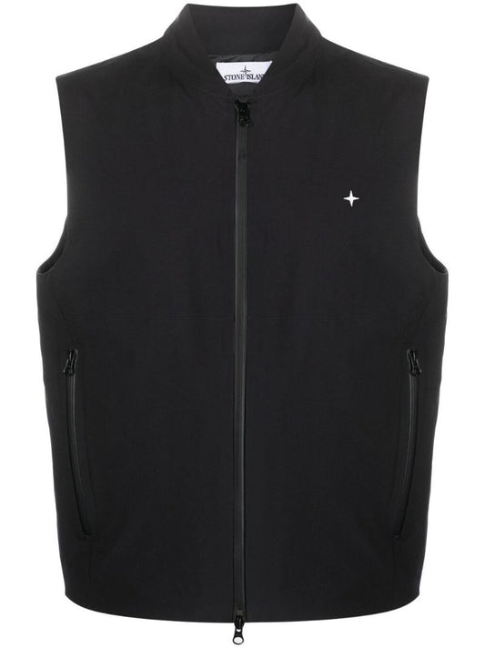 Black Embroidered Logo Zipped Gilet