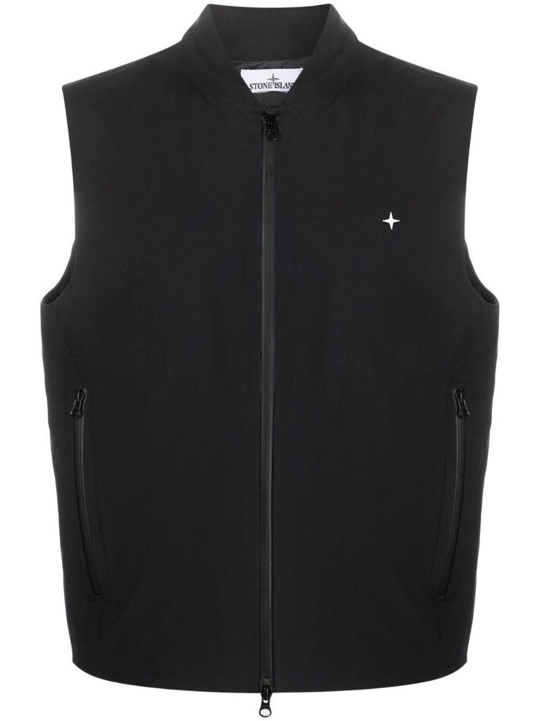 Black Embroidered Logo Zipped Gilet