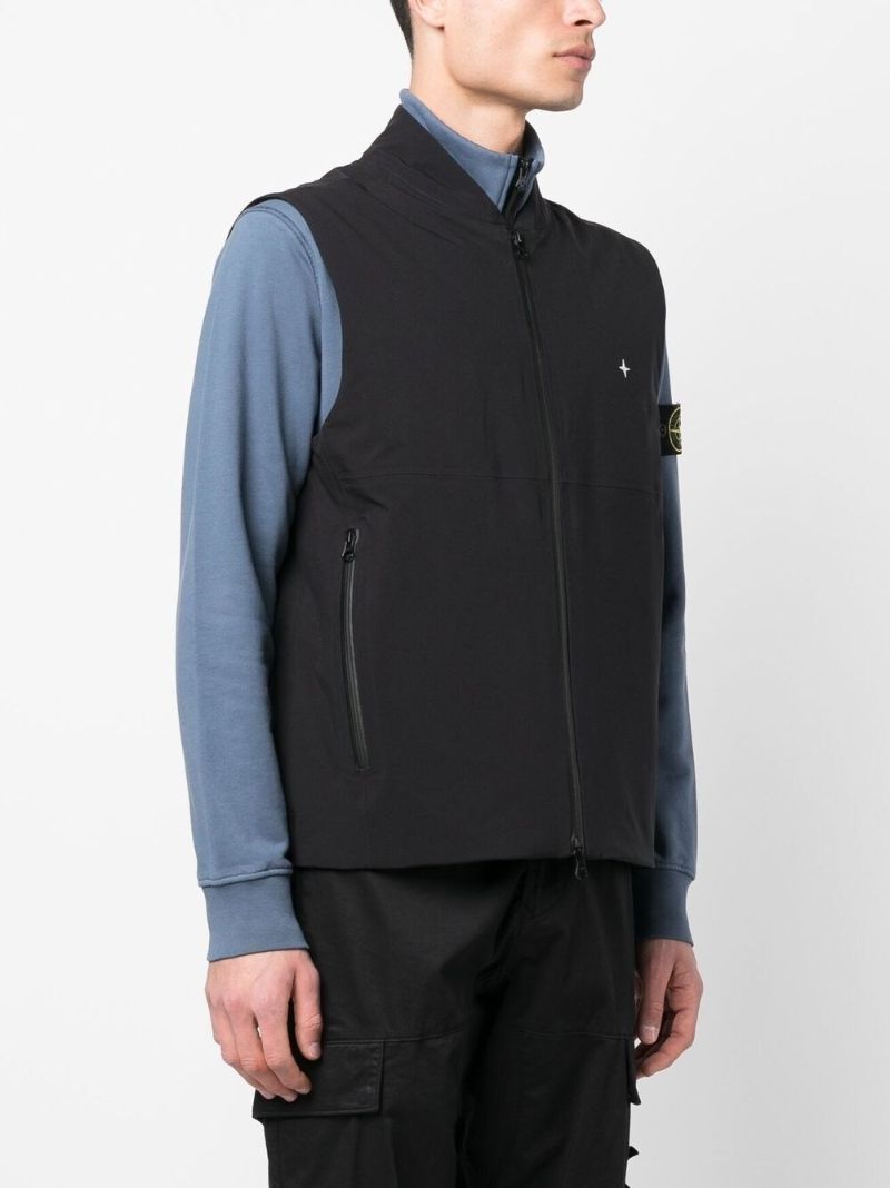 Black Embroidered Logo Zipped Gilet
