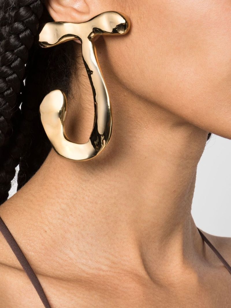 Gold Tone Asymmetric Design Earrings