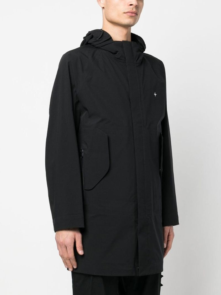 Black Logo Embroidered Hooded Jacket